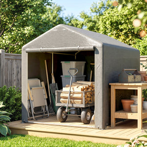 Abri de Jardin Tente de Stockage Imperméable Abri Moto Porte Enroulable Fermeture Éclair, Garage pour Vélo et Outils Rangement, 160x218x172cm Gris Clair
