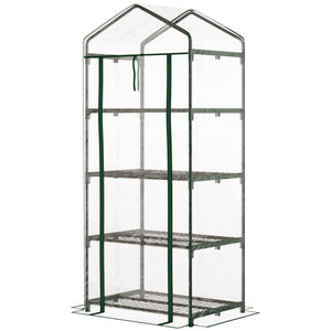 Serre de jardin avec étagères 4 niveaux, serre de balcon, bâche renforcée PVC, châssis en acier, porte zippée, pour légumes plante fleurs, intérieur et extérieur, 70x50x160cm, transparente