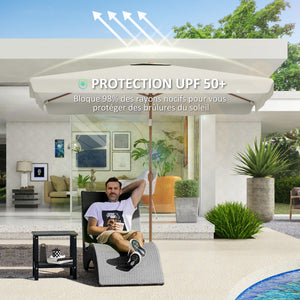 Parasol de jardin extérieur rectangulaire 200 x 300 cm, parasol inclinable 6 baleines en aluminium, tissu polyester 180g/m² protection UV avec manivelle, pour balcon jardin terrasse, crème