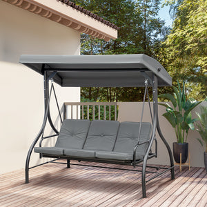 Balancelle de Jardin 3 Places Convertible Inclinaison Toit réglable Matelas Grand Confort Rembourrage 7 cm fourni Gris métal époxy Noir