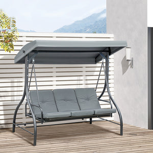 Balancelle de Jardin 3 Places Convertible Inclinaison Toit réglable Matelas Grand Confort Rembourrage 7 cm fourni Gris métal époxy Noir