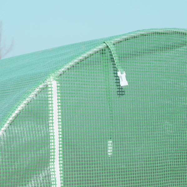 Serre de Jardin Tunnel Surface Sol 10 m² 5L x 2l x 2,05H m châssis Tubulaire renforcé Porte zippée 8 fenêtres enroulables Vert