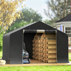 Abri de jardin tente de stockage étanche abri moto porte enroulable fermeture éclair, garage pour vélo et outils rangement et stockage pour vélo moto bois outils, 300x300x210cm, gris foncé
