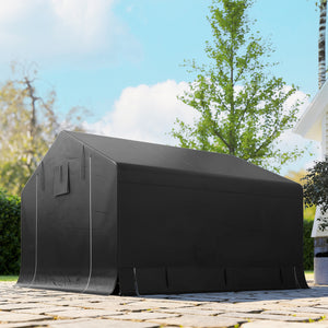 Abri de jardin tente de stockage étanche abri moto porte enroulable fermeture éclair, garage pour vélo et outils rangement et stockage pour vélo moto bois outils, 300x300x210cm, gris foncé
