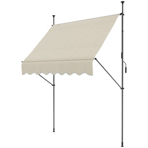 Store banne autoportant manuel auvent rétractable 2L x 1,2l x 2,1-3H m inclinaison réglable pour balcon sans trous à percer métal alu polyester sable
