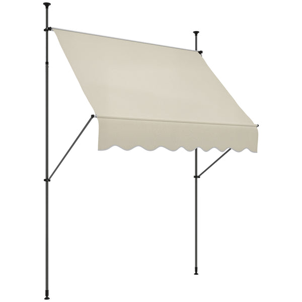 Store banne autoportant manuel auvent rétractable 2L x 1,2l x 2,1-3H m inclinaison réglable pour balcon sans trous à percer métal alu polyester sable
