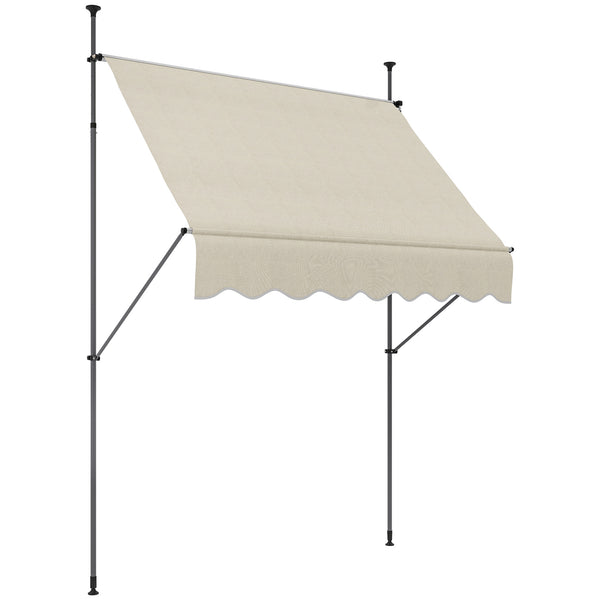 Store banne autoportant manuel auvent rétractable 2L x 1,2l x 2,1-3H m inclinaison réglable pour balcon sans trous à percer métal alu polyester sable