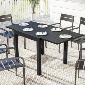 Table de jardin extensible en aluminium avec effet bois - table extérieur 4-6 personnes avec rallonge auto-stockée - mobilier de jardin design pour terrasse et balcon, 80-160 x 80 cm, noir