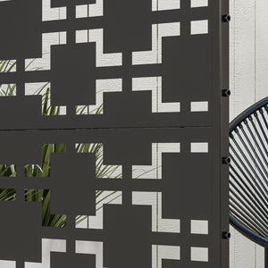 Panneau brise vue décoratif paravent extérieur à motif géométrique ajouré en métal - 122 x 45 x 198 cm, noir