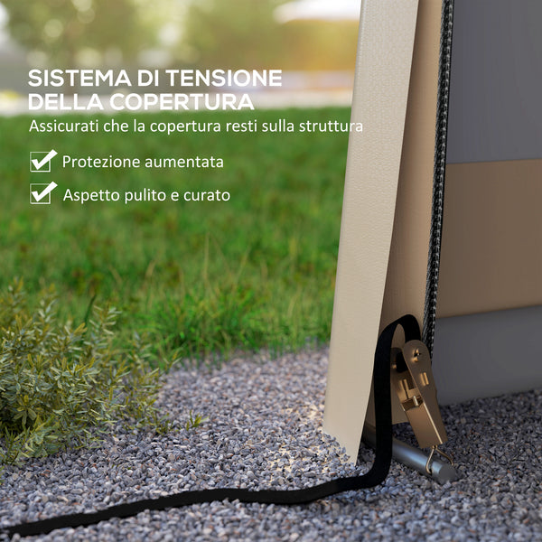 Tente garage carport dim. 6,2L x 3,3l x 2,4H m acier galvanisé robuste PE haute densité 150 g/m² imperméable anti-UV, 1 porte kaki et 2 aérations