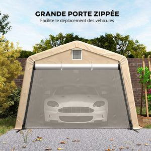 Tente garage carport dim. 6,2L x 3,3l x 2,4H m acier galvanisé robuste PE haute densité 150 g/m² imperméable anti-UV, 1 porte kaki et 2 aérations