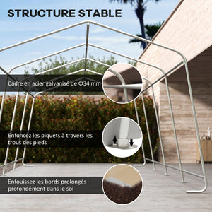 Tente garage carport dim. 6,2L x 3,3l x 2,4H m acier galvanisé robuste PE haute densité 150 g/m² imperméable anti-UV, 1 porte kaki et 2 aérations