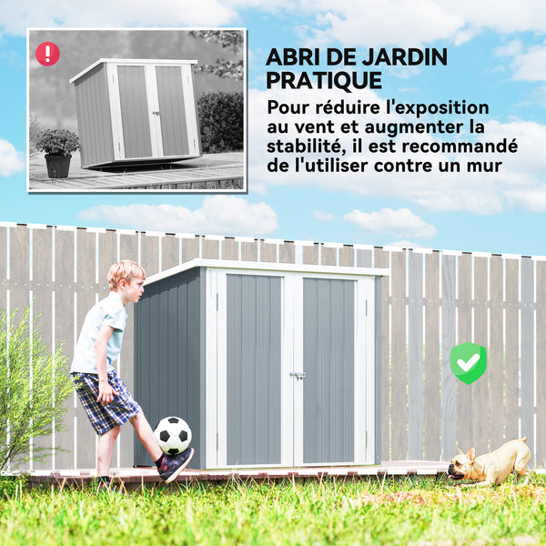 Abri de Jardin - cabane de jardin 1,09 m² - cabanon rangement outils 2 Portes verrouillables - dim. 147L x 86l x 134H cm - tôle d'acier Gris clair Blanc