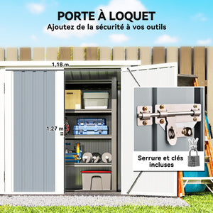 Abri de Jardin - cabane de jardin 1,09 m² - cabanon rangement outils 2 Portes verrouillables - dim. 147L x 86l x 134H cm - tôle d'acier Gris clair Blanc