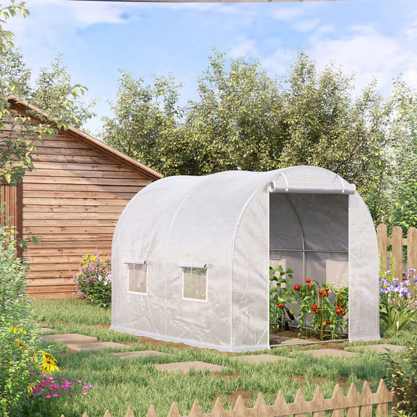 Serre de Jardin Tunnel 6 m² 3L x 2l x 1,9H m Acier galvanisé renforcé diamètre 2,4 cm + PE Haute densité fenêtres Porte Blanc