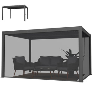 Pergola bioclimatique 4x3m, pergola aluminium avec lames orientables, manivelle, stores latéraux coupe-vent, tonnelle de jardin abri terrasse, protection soleil, imperméable, gris foncé