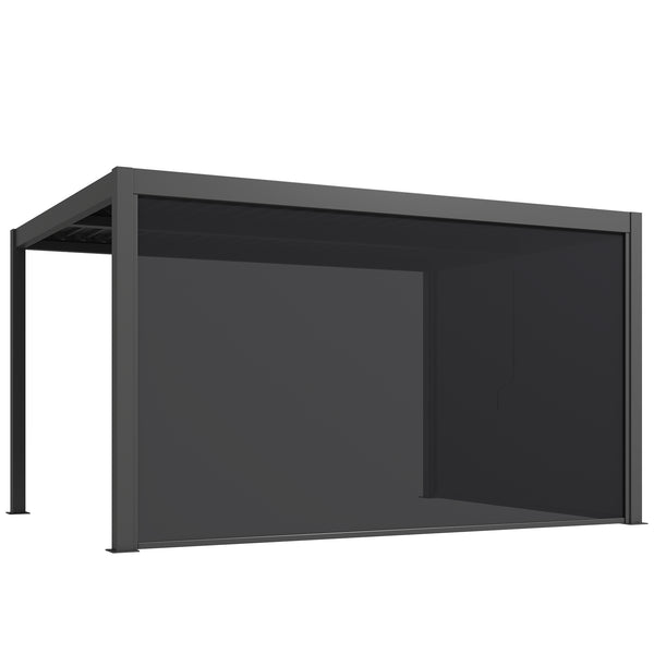 Pergola bioclimatique 4x3m, pergola aluminium avec lames orientables, manivelle, stores latéraux coupe-vent, tonnelle de jardin abri terrasse, protection soleil, imperméable, gris foncé