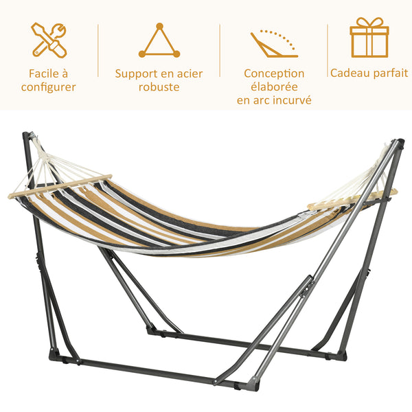 Hamac de jardin pliable étendoir à linge avec support incurvé en métal époxy hamac sur pied 1 place charge max. 120 Kg dim. 270L x 100l x 94Hcm