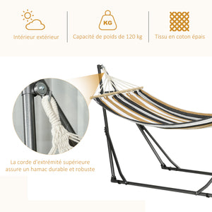 Hamac de jardin pliable étendoir à linge avec support incurvé en métal époxy hamac sur pied 1 place charge max. 120 Kg dim. 270L x 100l x 94Hcm