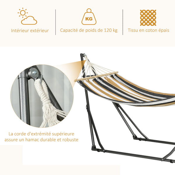 Hamac de jardin pliable étendoir à linge avec support incurvé en métal époxy hamac sur pied 1 place charge max. 120 Kg dim. 270L x 100l x 94Hcm