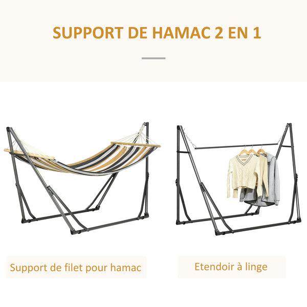 Hamac de jardin pliable étendoir à linge avec support incurvé en métal époxy hamac sur pied 1 place charge max. 120 Kg dim. 270L x 100l x 94Hcm