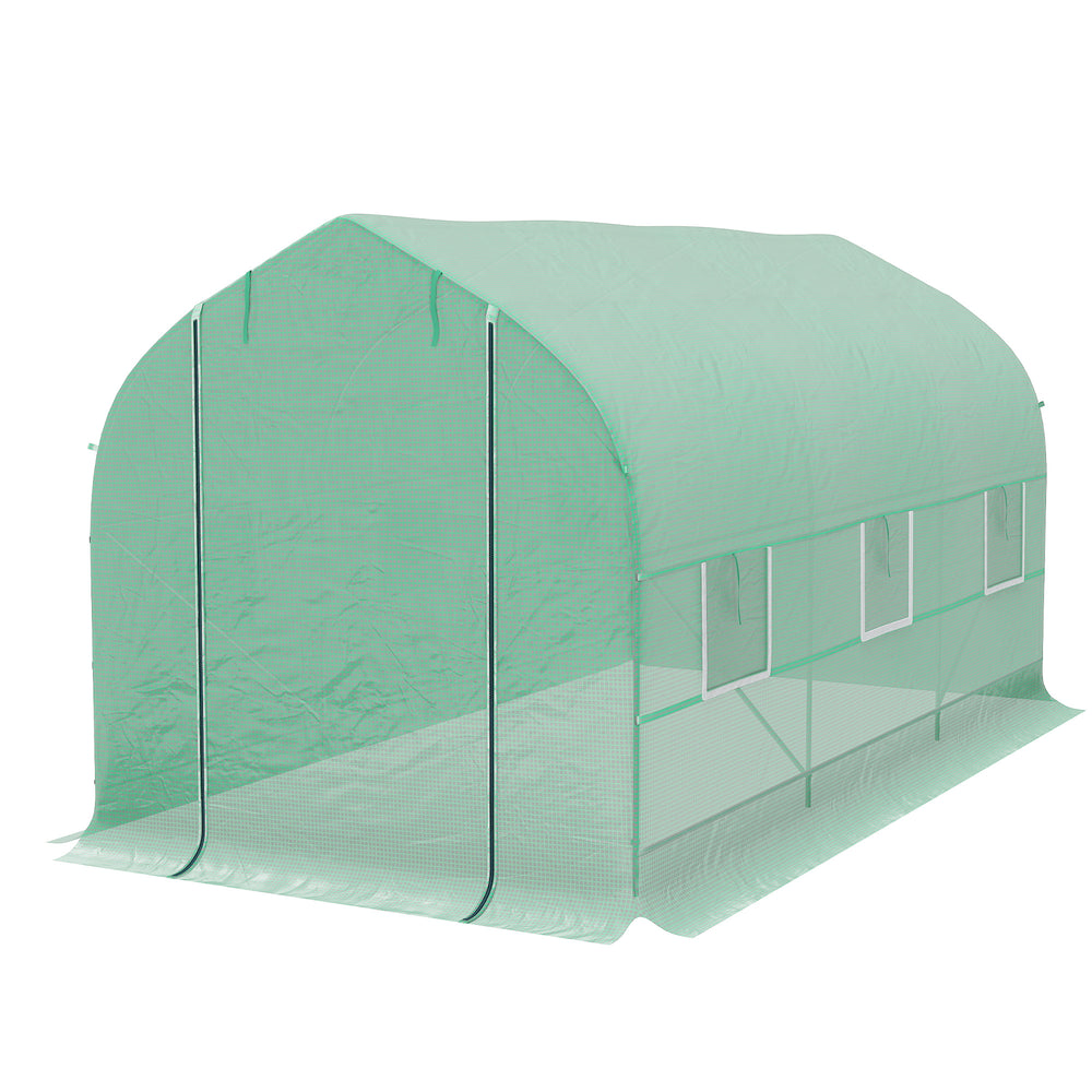 Serre tunnel de jardin 8m², serre de jardin tunnel 400x200x200cm avec 1 porte et 6 fenêtres, pour extérieur, toutes saisons, légumes, fruits, fleurs, bâche PE haute densité 140 g/m² vert