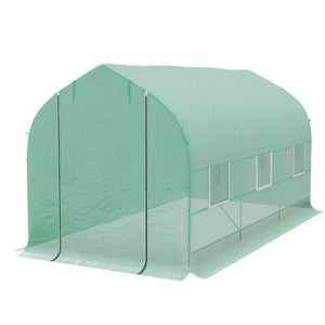 Serre tunnel de jardin 8m², serre de jardin tunnel 400x200x200cm avec 1 porte et 6 fenêtres, pour extérieur, toutes saisons, légumes, fruits, fleurs, bâche PE haute densité 140 g/m² vert