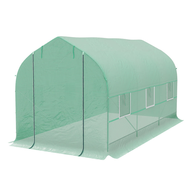 Serre tunnel de jardin 8m², serre de jardin tunnel 400x200x200cm avec 1 porte et 6 fenêtres, pour extérieur, toutes saisons, légumes, fruits, fleurs, bâche PE haute densité 140 g/m² vert