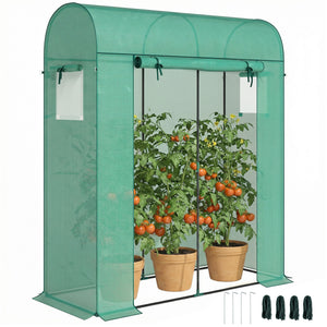 Serre de Jardin, Petite Serre de Balcon en Bâche PE et Châssis Acier, Porte Roulante et Fenêtres en Maille, pour Légumes et Fleurs, Intérieur et Extérieur, 170 x 68 x 200 cm, Vert