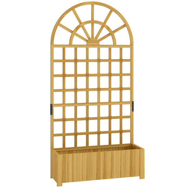 Jardinière avec treillis, bac à fleurs, lit surélevé avec trous de drainage, pour plantes grimpantes, légumes, bois massif, intérieur et extérieur, 90 x 30 x 180 cm, effet bois naturel