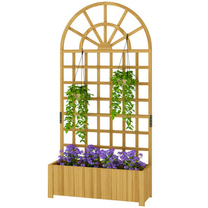 Jardinière avec treillis, bac à fleurs, lit surélevé avec trous de drainage, pour plantes grimpantes, légumes, bois massif, intérieur et extérieur, 90 x 30 x 180 cm, effet bois naturel