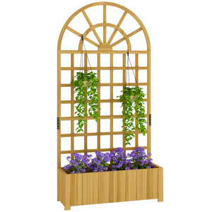 Jardinière avec treillis, bac à fleurs, lit surélevé avec trous de drainage, pour plantes grimpantes, légumes, bois massif, intérieur et extérieur, 90 x 30 x 180 cm, effet bois naturel