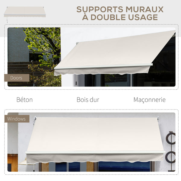 Store banne manuel rétractable 200 x 250 cm store exterieur terrasse avec manivelle métallique, imperméable et anti-UV, aluminium et polyester 280 g/m², protection UV, crème