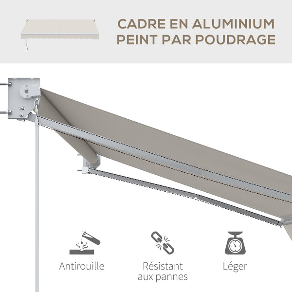 Store banne manuel rétractable 200 x 250 cm store exterieur terrasse avec manivelle métallique, imperméable et anti-UV, aluminium et polyester 280 g/m², protection UV, crème