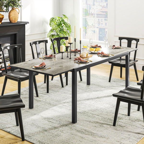 Table de jardin extensible 160/240 cm 6 - 8 personnes, table extérieur en forme rectangulaire, bordure en aluminium et structure en acier, idéal pour véranda, terrasse ou patio, gris