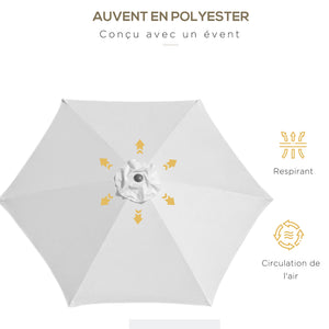 Parasol droit parasol inclinable de jardin balcon terrasse manivelle toile polyester imperméabilisée haute densité 180 g/m² Ø2,6 x 2,35H m aluminium crème