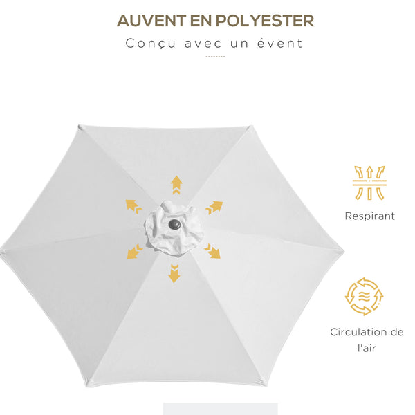 Parasol droit parasol inclinable de jardin balcon terrasse manivelle toile polyester imperméabilisée haute densité 180 g/m² Ø2,6 x 2,35H m aluminium crème