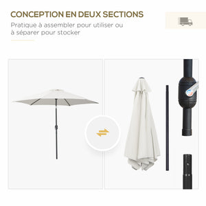 Parasol droit parasol inclinable de jardin balcon terrasse manivelle toile polyester imperméabilisée haute densité 180 g/m² Ø2,6 x 2,35H m aluminium crème