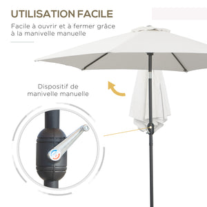 Parasol droit parasol inclinable de jardin balcon terrasse manivelle toile polyester imperméabilisée haute densité 180 g/m² Ø2,6 x 2,35H m aluminium crème