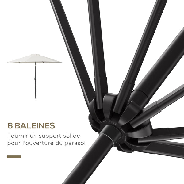 Parasol droit parasol inclinable de jardin balcon terrasse manivelle toile polyester imperméabilisée haute densité 180 g/m² Ø2,6 x 2,35H m aluminium crème