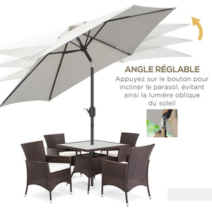 Parasol droit parasol inclinable de jardin balcon terrasse manivelle toile polyester imperméabilisée haute densité 180 g/m² Ø2,6 x 2,35H m aluminium crème