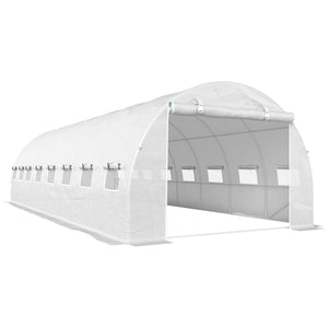 Serre de jardin tunnel 24m² 8L x 3l x 2H m - 16 fenêtres, Porte zippée Enroulable - châssis Tubulaire Acier galvanisé, bâche PE Haute densité Blanc