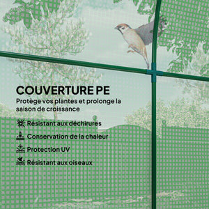 Serre Tunnel de Jardin 3,24m², Serre de Jardin Tunnel 180x180x200cm avec Cadre en Acier, Porte et Fenêtre Enroulables, pour Extérieur, Toutes Saisons, Légumes, Fruits, Fleurs, Bâche PE, Verte