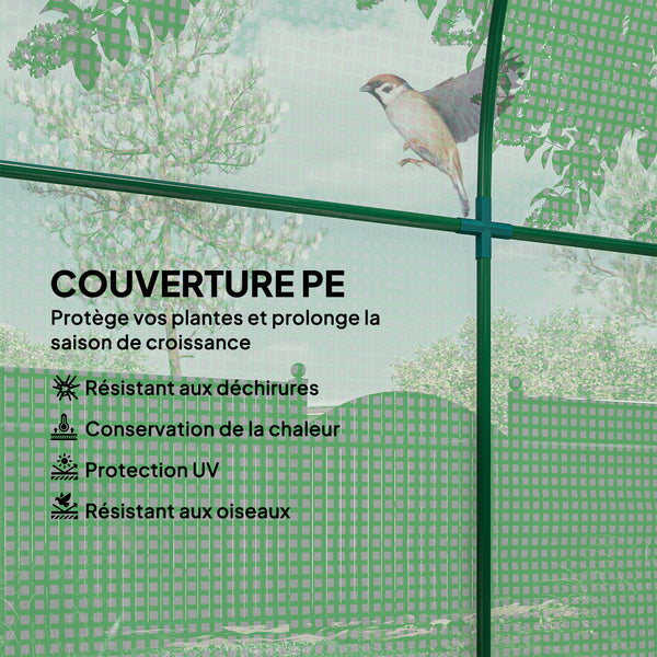 Serre Tunnel de Jardin 3,24m², Serre de Jardin Tunnel 180x180x200cm avec Cadre en Acier, Porte et Fenêtre Enroulables, pour Extérieur, Toutes Saisons, Légumes, Fruits, Fleurs, Bâche PE, Verte