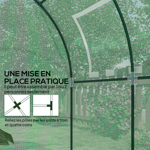 Serre Tunnel de Jardin 3,24m², Serre de Jardin Tunnel 180x180x200cm avec Cadre en Acier, Porte et Fenêtre Enroulables, pour Extérieur, Toutes Saisons, Légumes, Fruits, Fleurs, Bâche PE, Verte