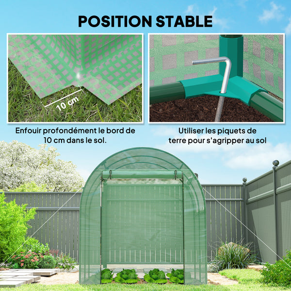 Serre Tunnel de Jardin 3,24m², Serre de Jardin Tunnel 180x180x200cm avec Cadre en Acier, Porte et Fenêtre Enroulables, pour Extérieur, Toutes Saisons, Légumes, Fruits, Fleurs, Bâche PE, Verte
