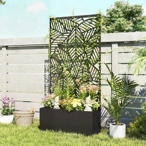Jardinière avec treillis, bac à fleurs, lit surélevé avec brise-vue, pour plantes grimpantes, légumes, métal, intérieur et extérieur, 90 x 30 x 170 cm, noir