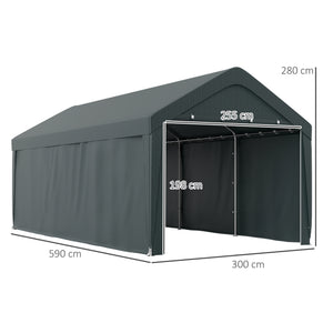 Carport tente de garage 3 x 6 m, abri voiture extérieur, tente de stockage avec parois latérales amovibles et 2 portes zippées enroulables, carport pour voiture, camion, bateau, gris foncé