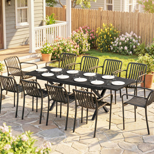Table de Jardin Extensible Aluminium Effet Bois - 154-214 cm Table de Repas Extérieure pour 8-10 Personnes - Structure X Robuste et Pieds Réglables pour Terrasse et Jardin, Gris Anthracite