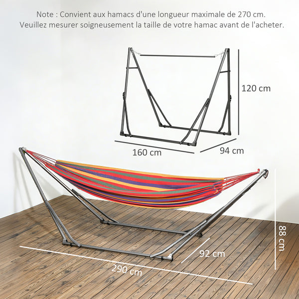 Support de Hamac Pliable, Cadre de Hamac Portable 2-en-1 Réglable avec Sac de Transport et Structure en Acier, pour Intérieur, Extérieur, Camping, Noir